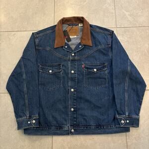 Levi’s Western Shorthorn Trucker Jacket Sz XL Blue Dark Wash Denim Relaxed NWT
